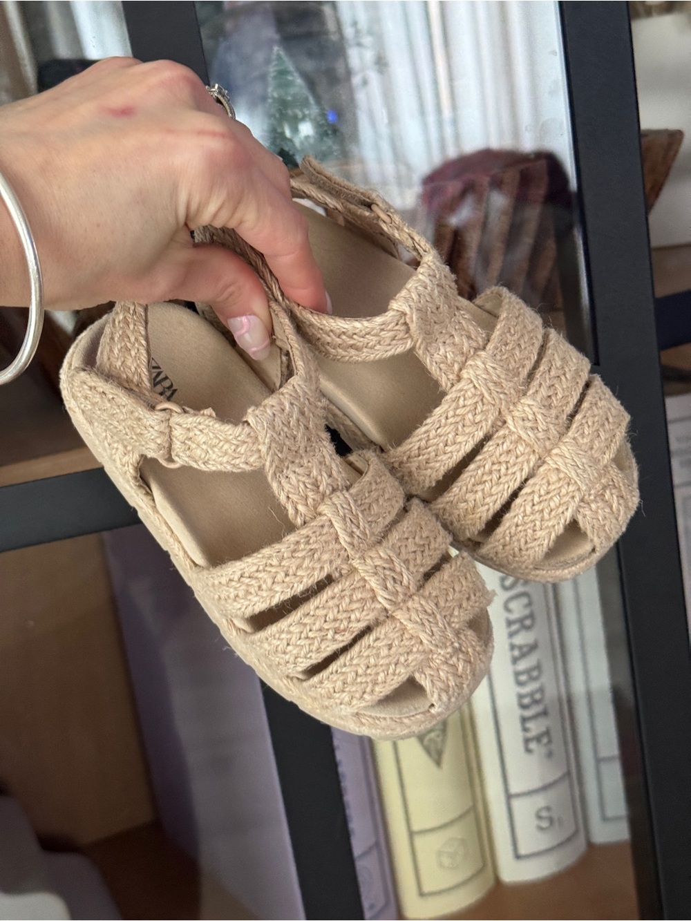 Zara Kids jute sandals toddler girl beige sand round toe boho fisherman